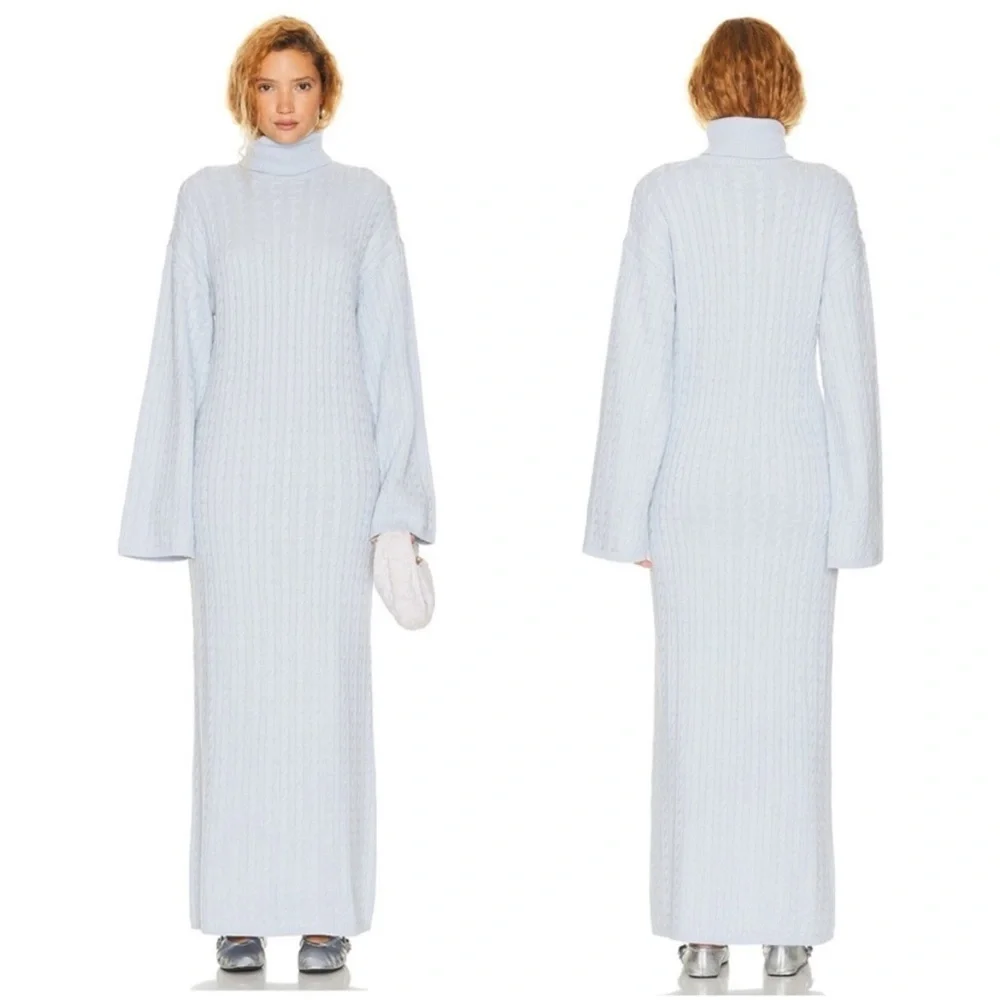 Helsa Shai Cable Knit Maxi Dress Pale Blue NWT - Picture 2 of 9